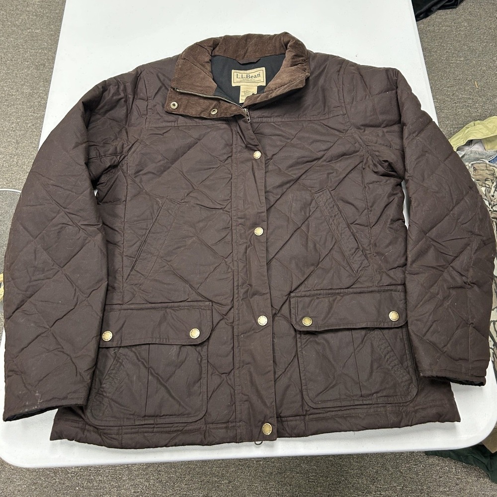 L.L. Bean Quilted Barn Jacket Womens Medium Brown Corduroy Trim Field Coat